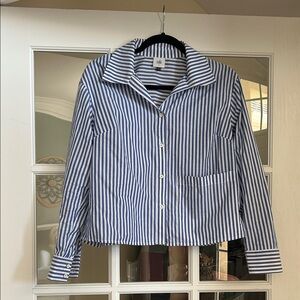 CAbi Navy and White Striped Blazer
